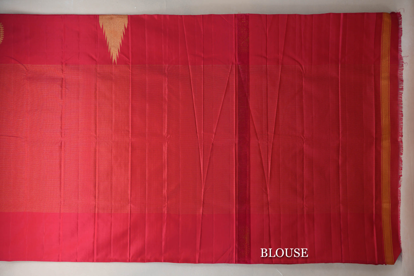 Pinkish Red Temple Borders Vintage Kanjivaram Silk Saree blouse