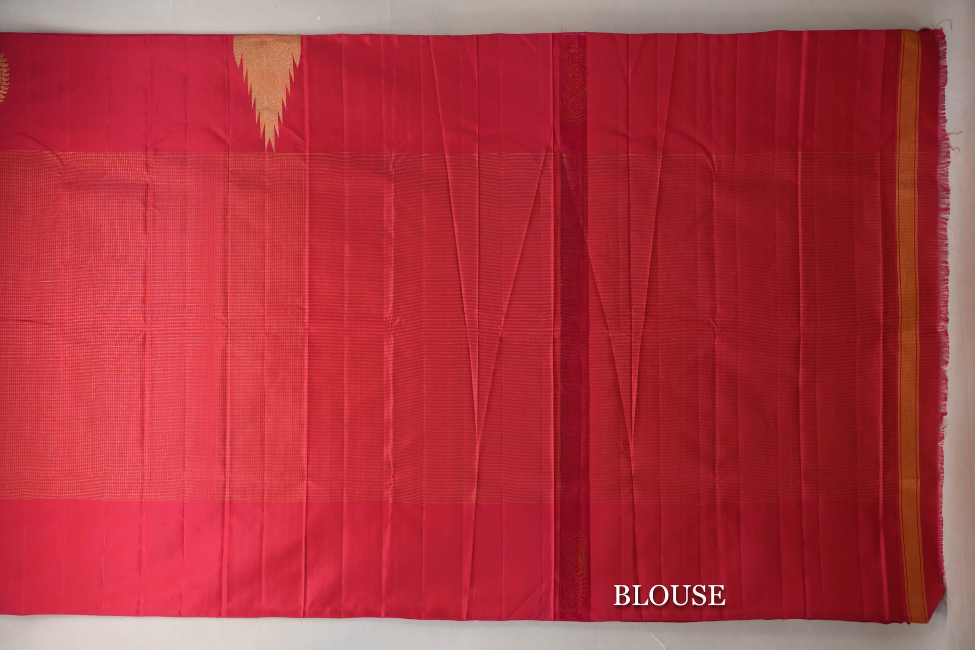 Pinkish Red Temple Borders Vintage Kanjivaram Silk Saree blouse