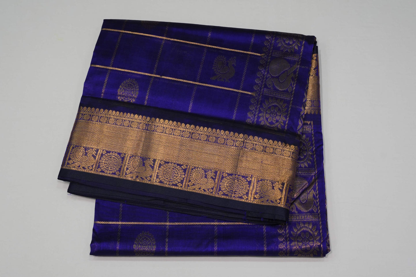 Royal blue nine and half yards silk cotton saree