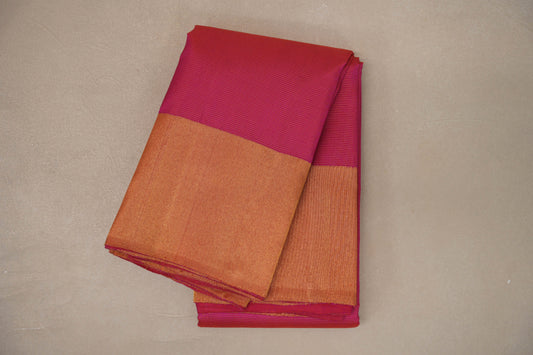 folded Orangish Pink Temple Borders Vintage Kanjivaram Silk Saree