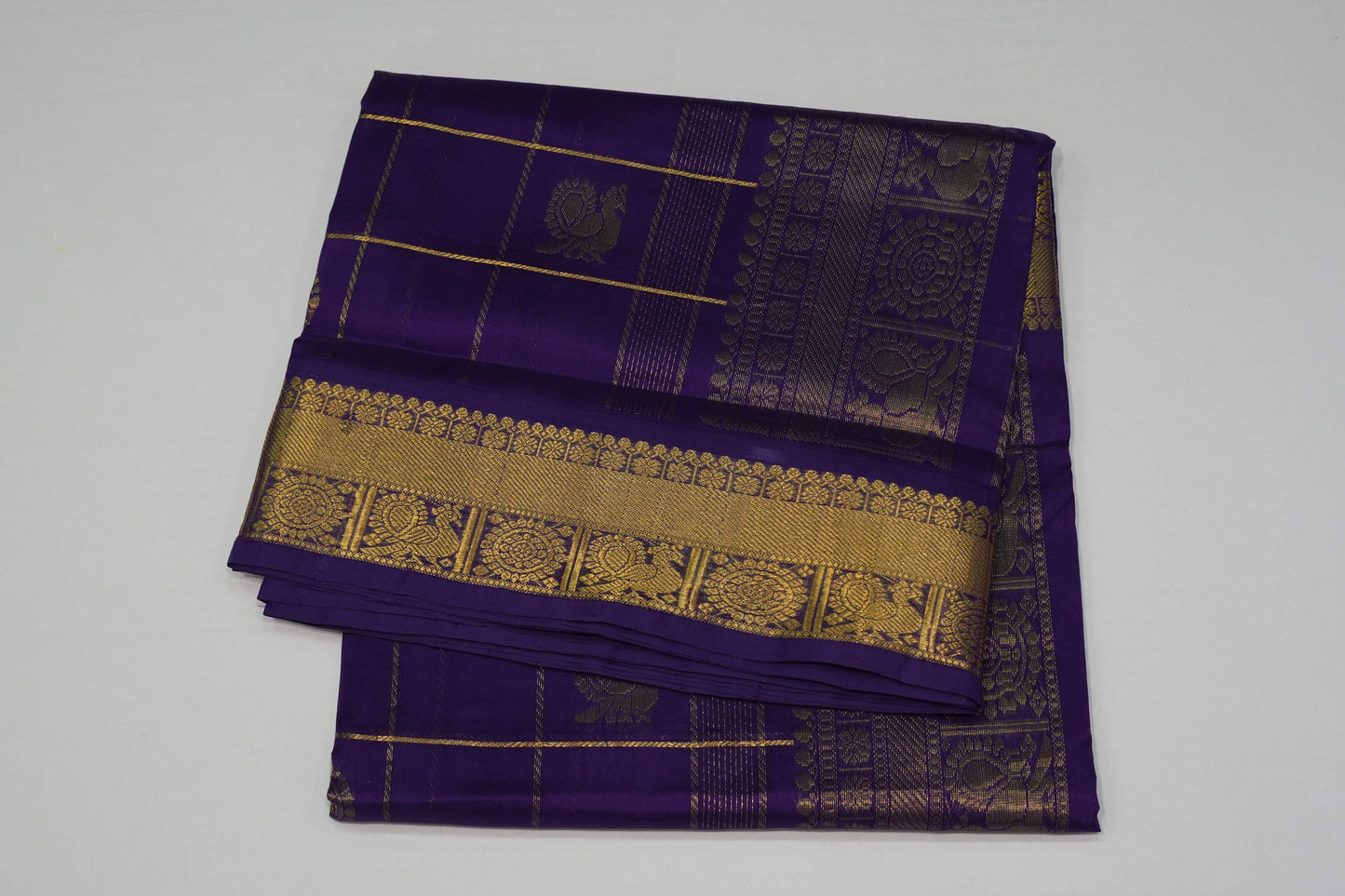 Violet nine and half yards silk cotton saree