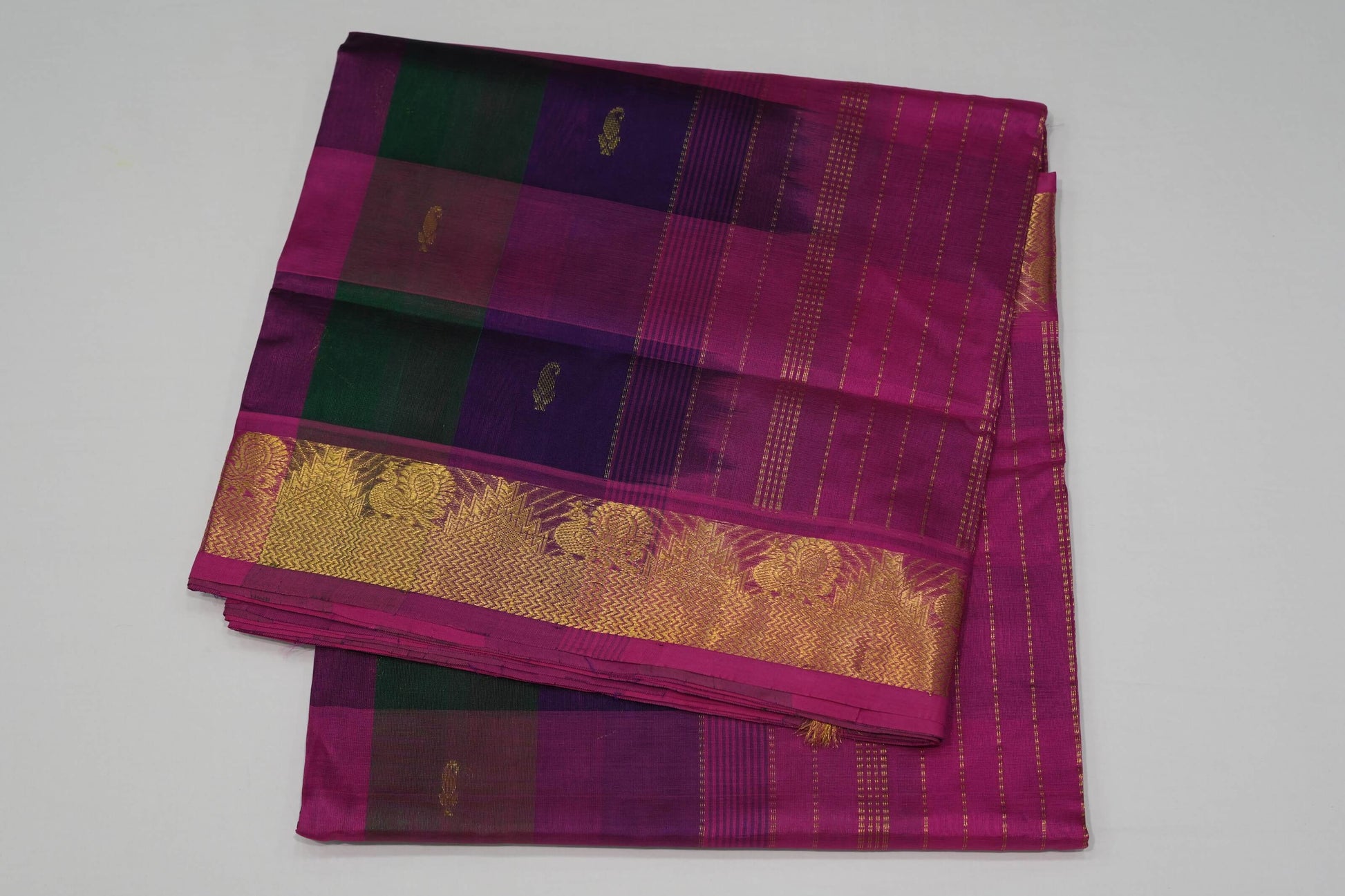Multi-color checked nine and half yards silk cotton saree