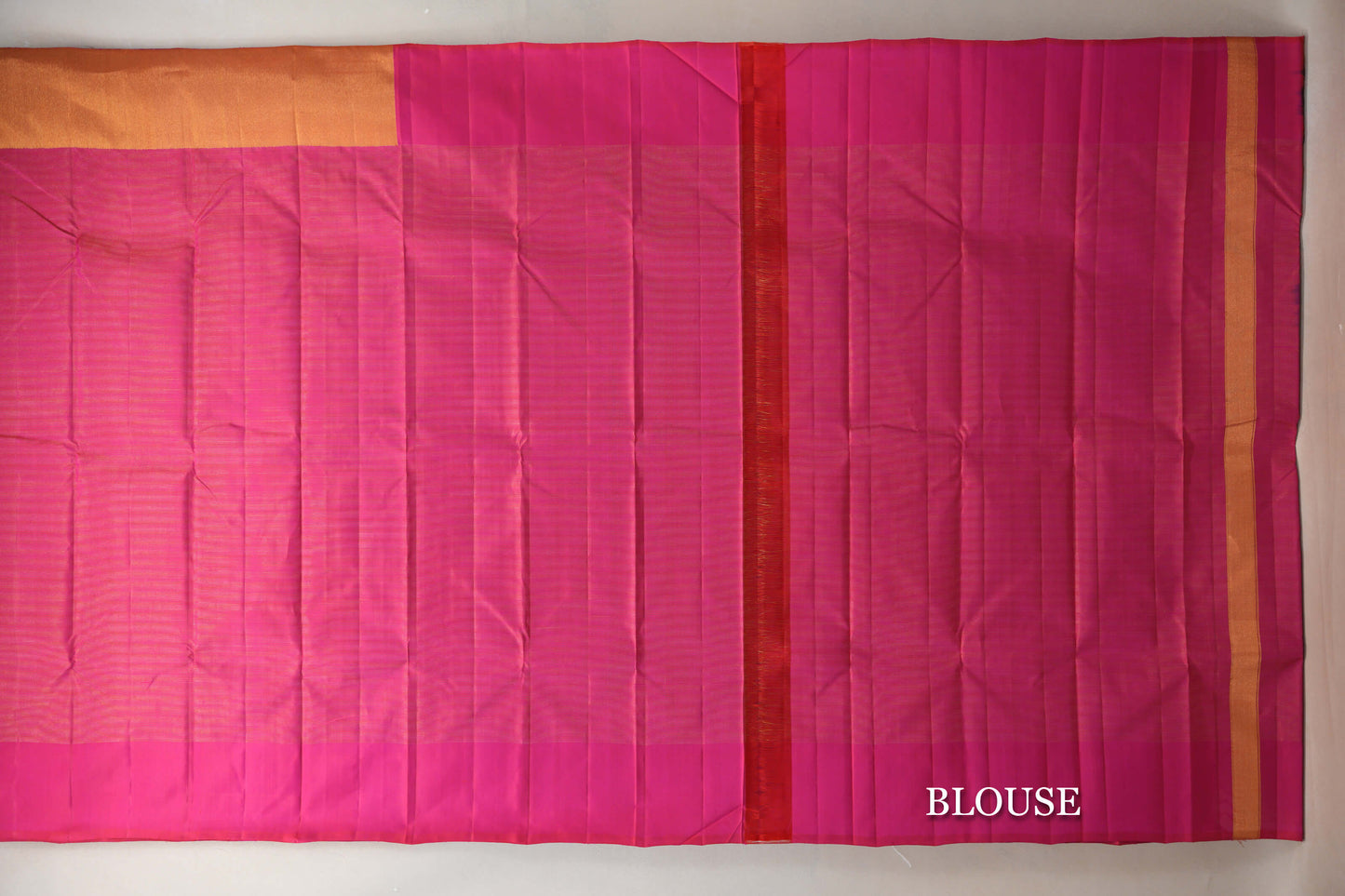 Orangish Pink Temple Borders Vintage Kanjivaram Silk Saree blouse