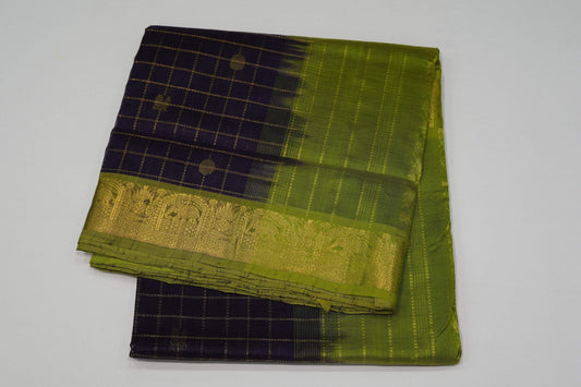 Dark purple nine and half yards silk cotton saree