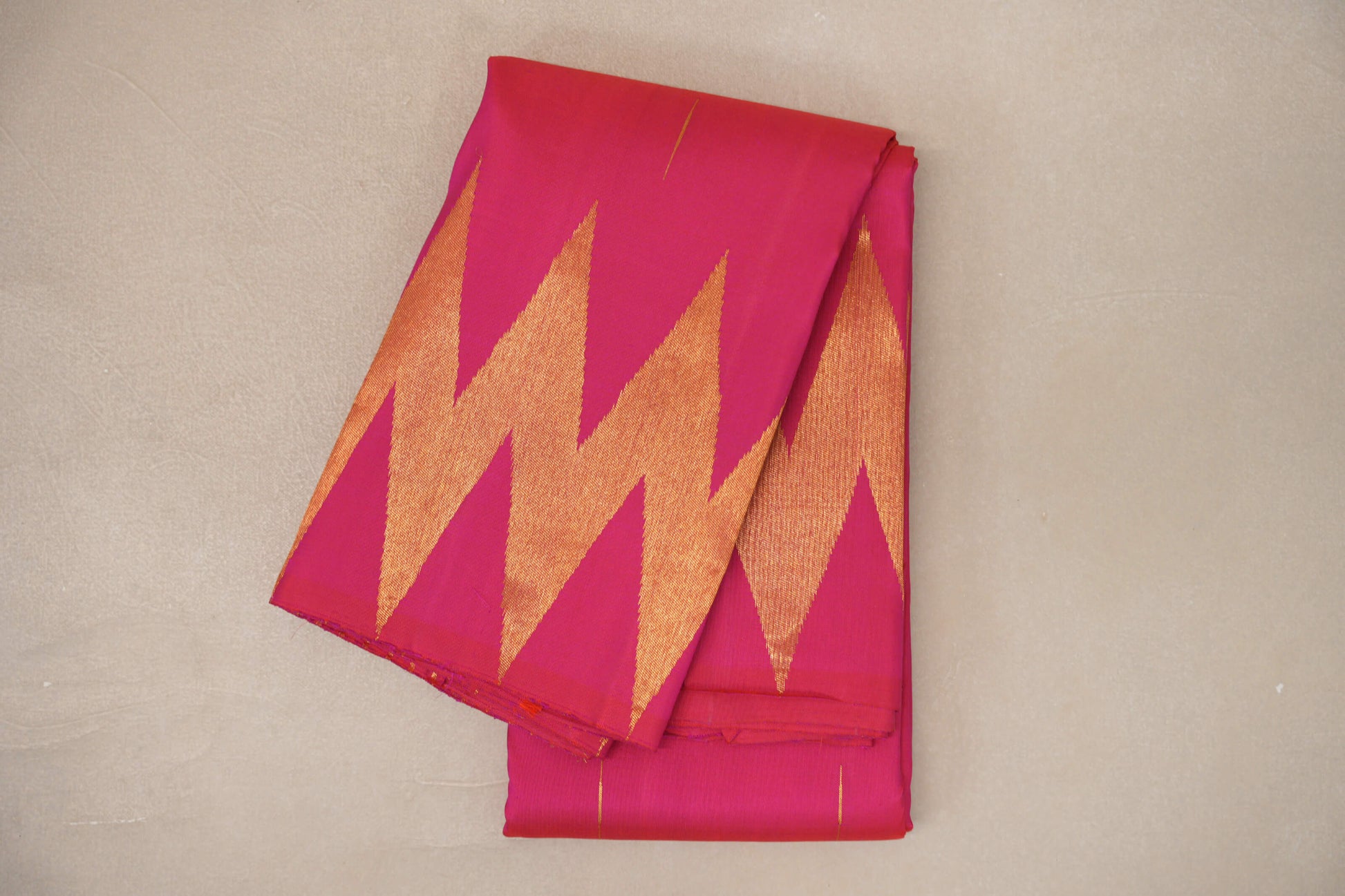 folded Orangish Pink Temple Borders Vintage Kanjivaram Silk Saree 