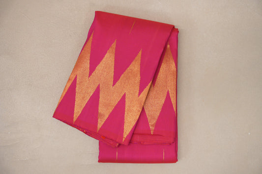 folded Orangish Pink Temple Borders Vintage Kanjivaram Silk Saree 