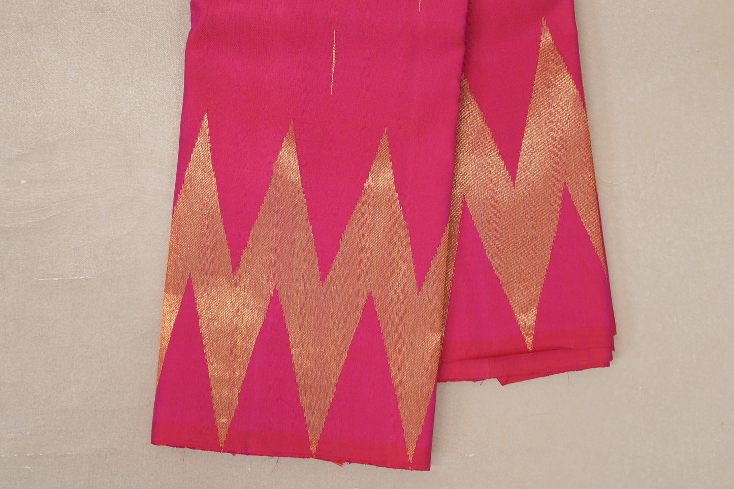 Orangish Pink Temple Borders Vintage Kanjivaram Silk Saree border zoom
