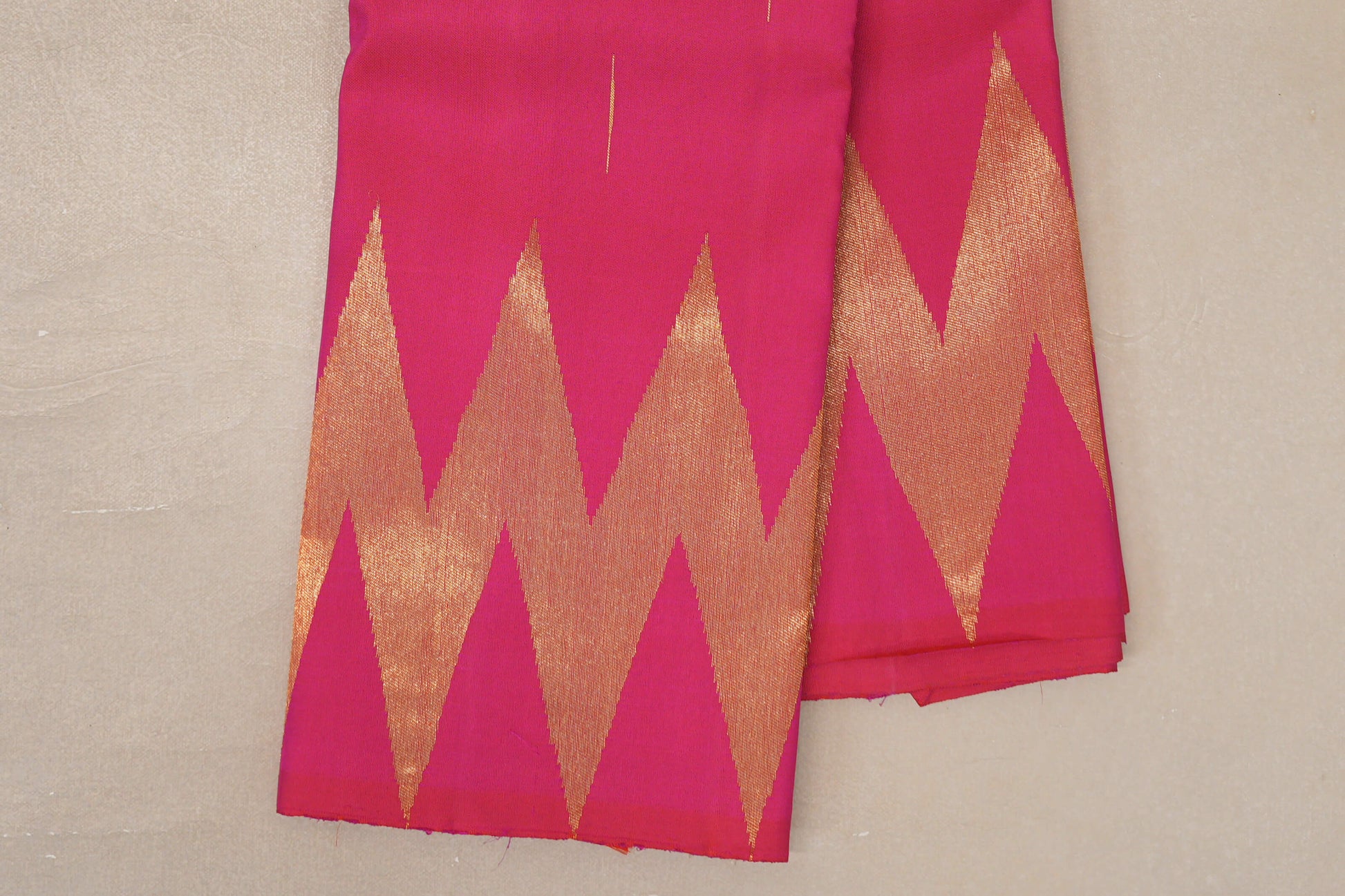 Orangish Pink Temple Borders Vintage Kanjivaram Silk Saree border zoom