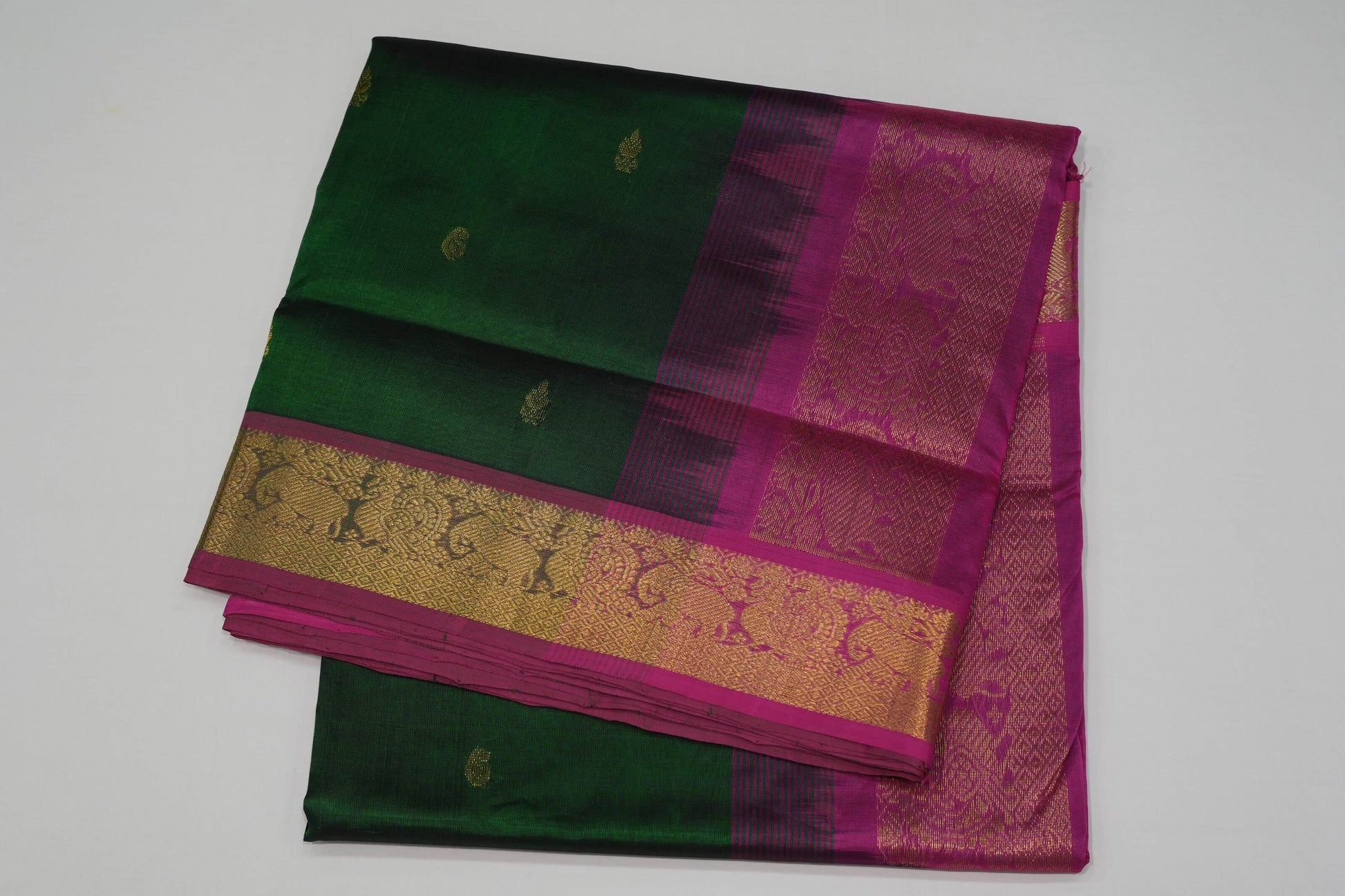 Bottle green nine and half yards silk cotton saree