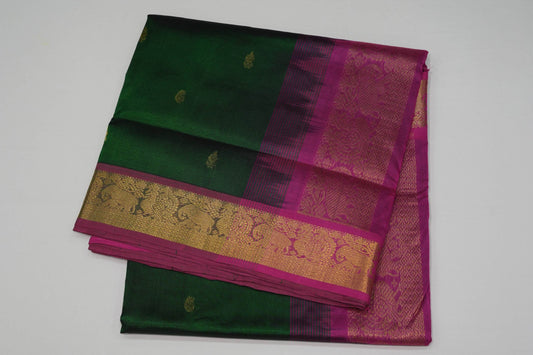 Bottle green nine and half yards silk cotton saree