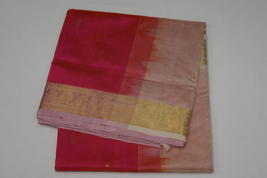 Pinkish orange nine and half yards silk cotton saree