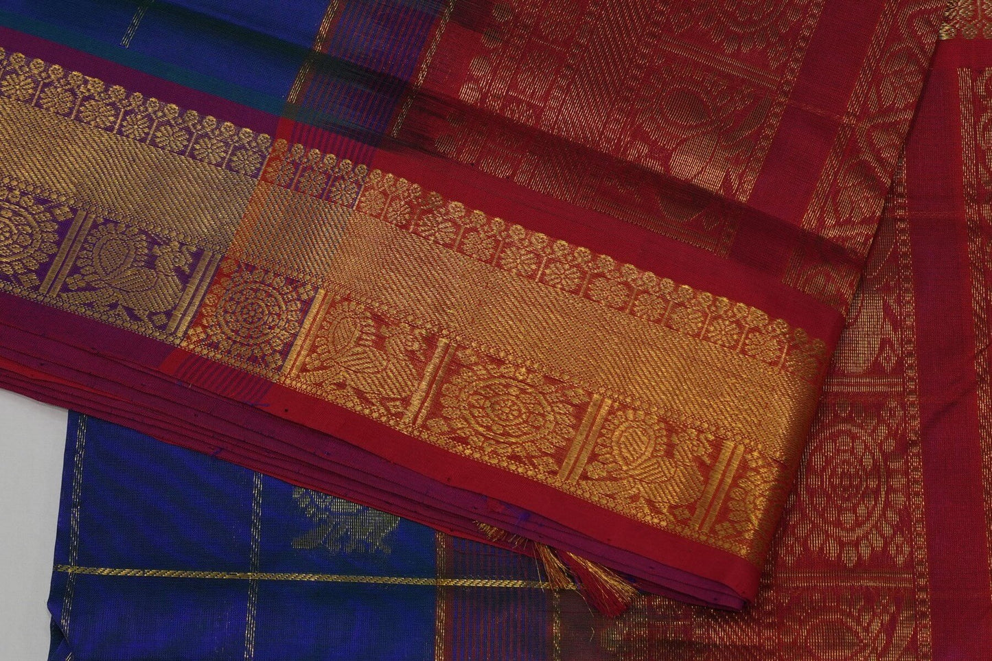 Online checked nine and half yards silk cotton saree