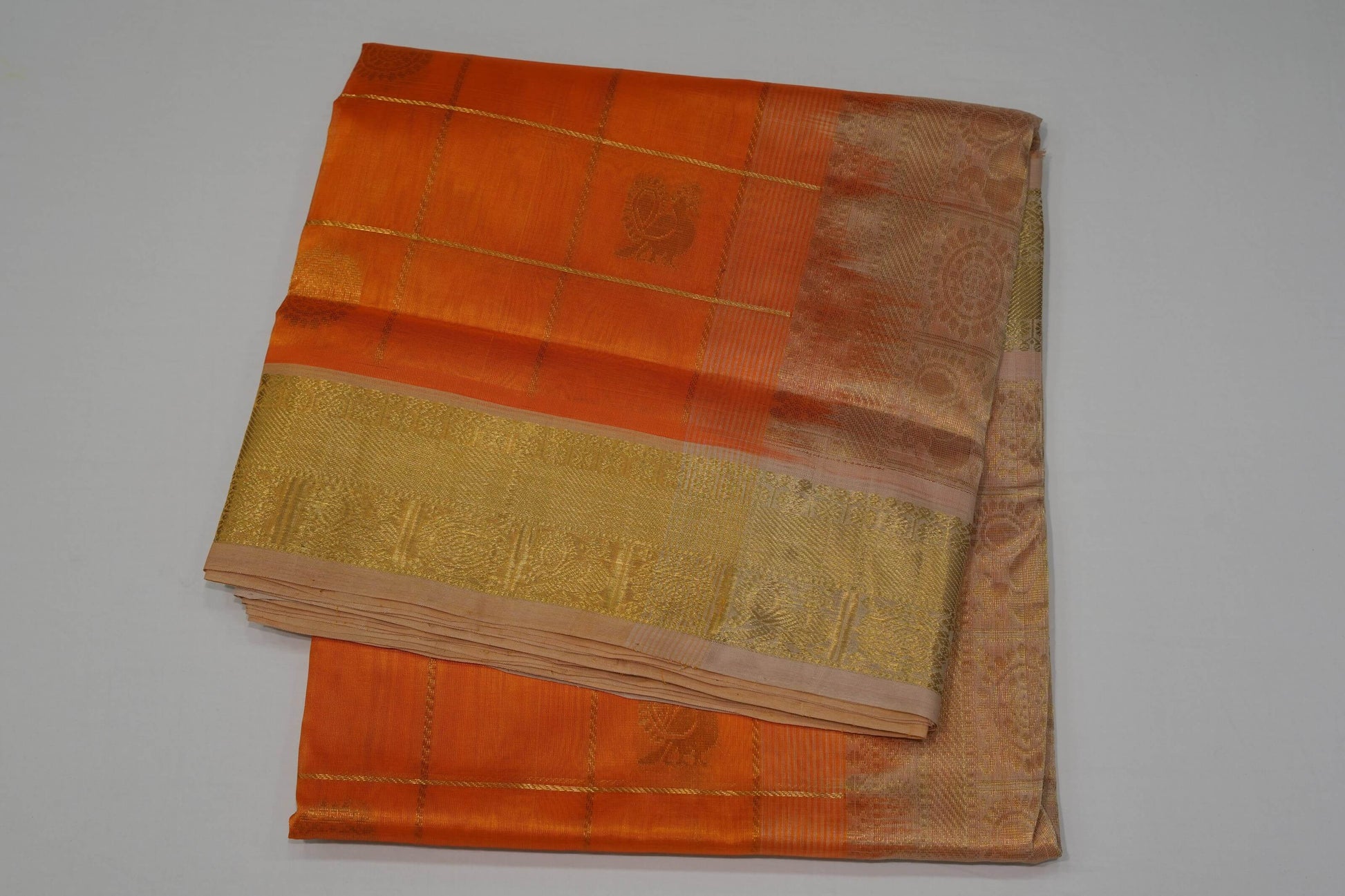 Orange nine and half yards silk cotton saree