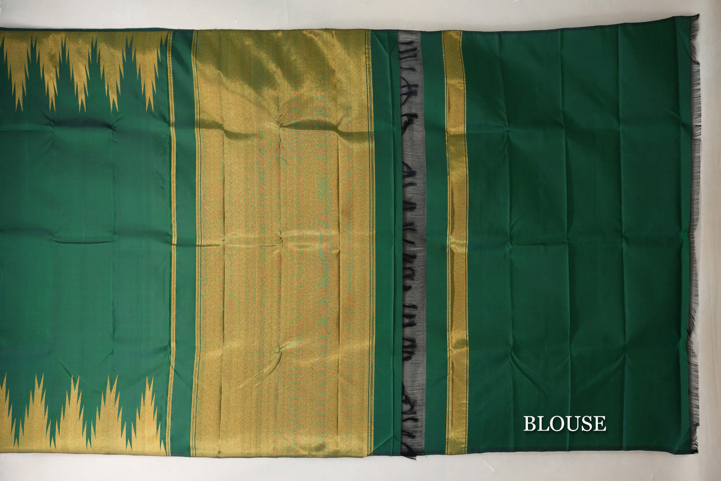 Forest Green Temple Borders Vintage Kanjivaram Silk Saree blouse