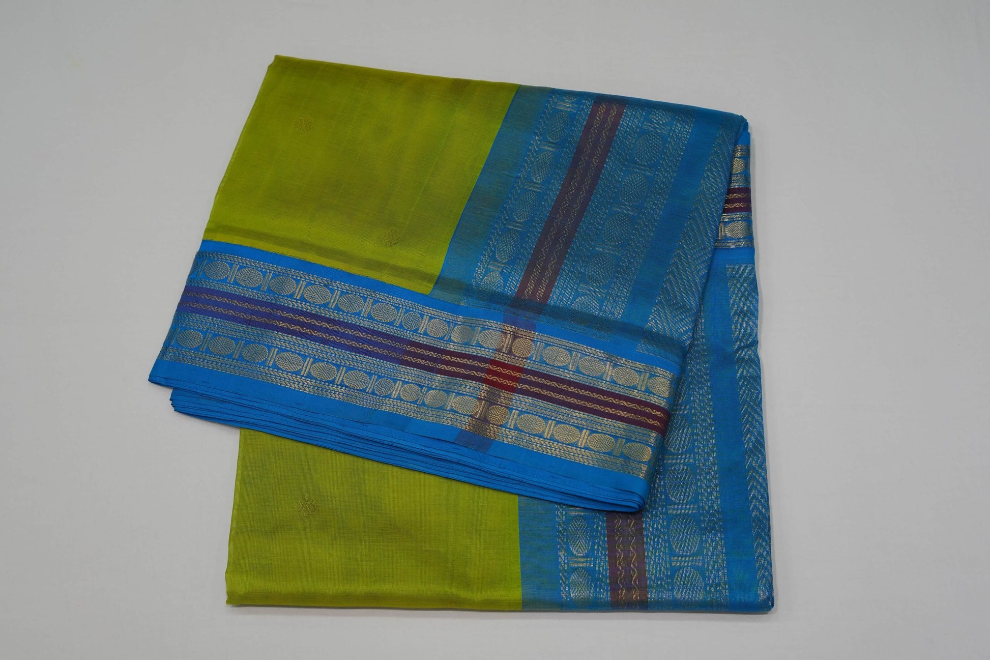 Parrot green nine and half yards silk cotton saree