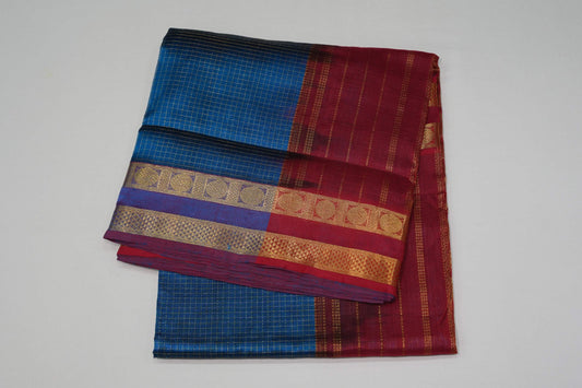 Peacock blue nine and a half yards silk cotton saree