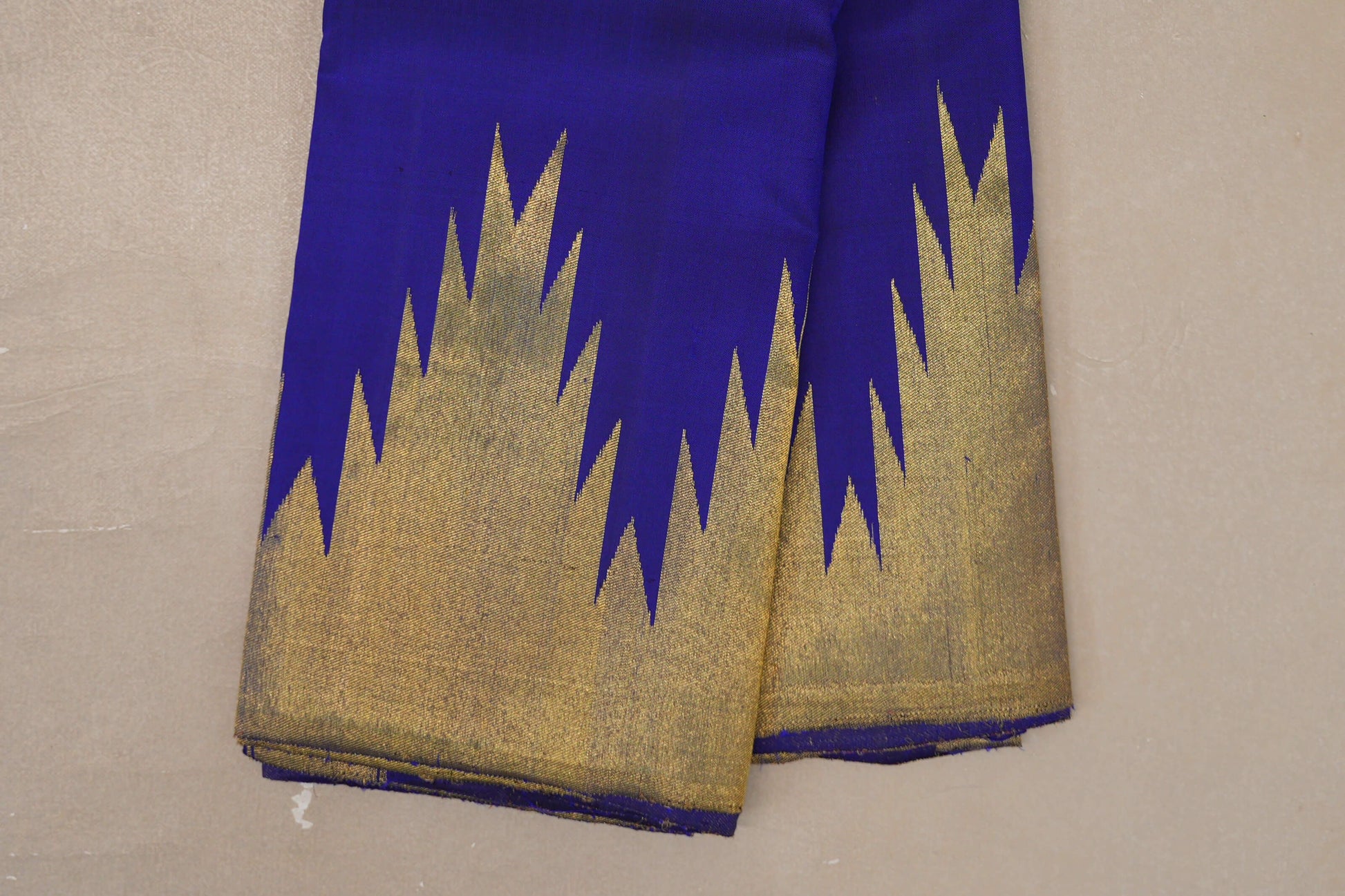 Deep Blue Violet Temple Borders Vintage Kanjivaram Silk Saree border zoom