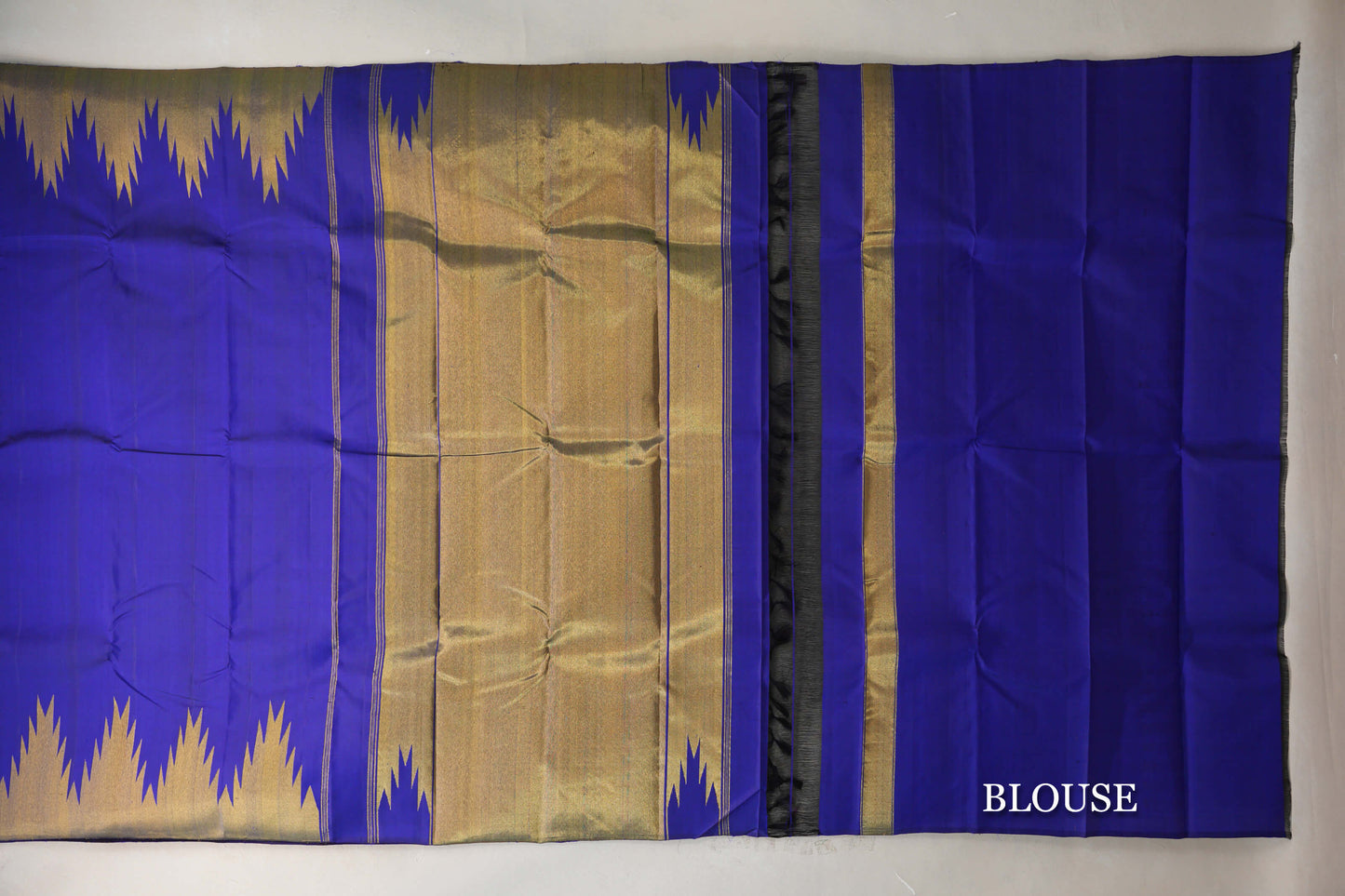 Deep Blue Violet Temple Borders Vintage Kanjivaram Silk Saree blouse