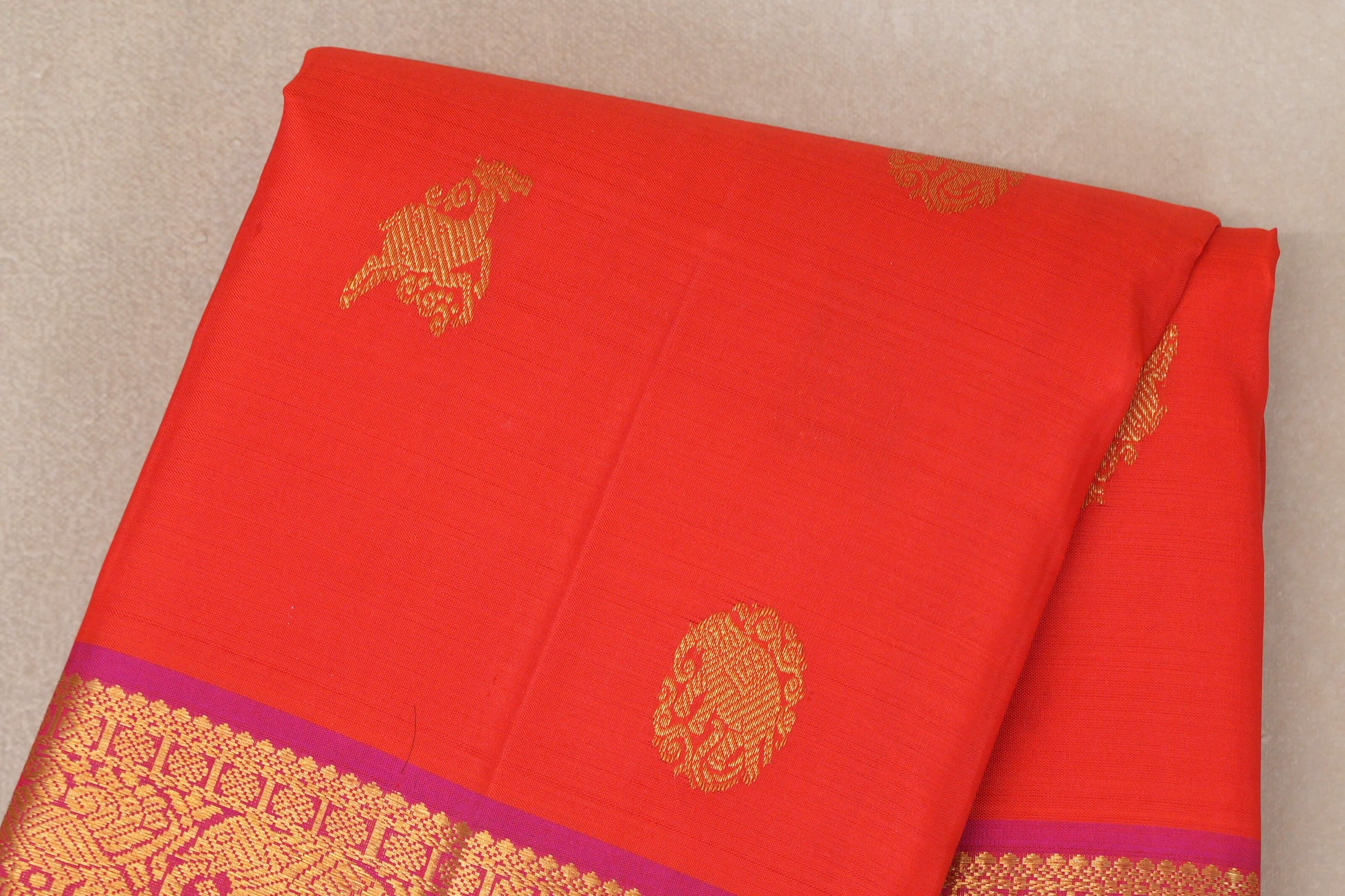 Orangish Red Kanjivaram Silk Saree body zoom