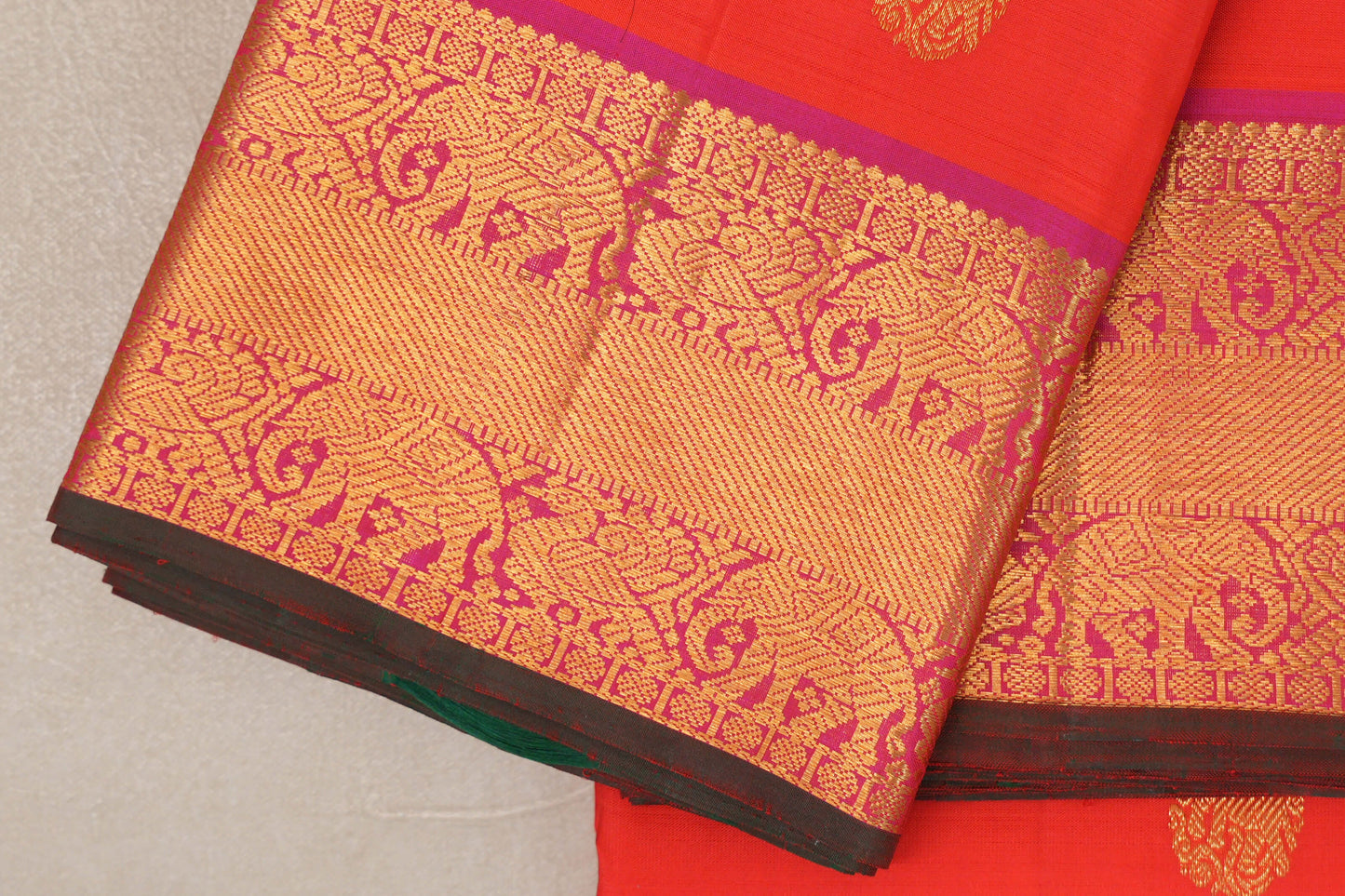 Orangish Red Kanjivaram Silk Sareeborder zoom