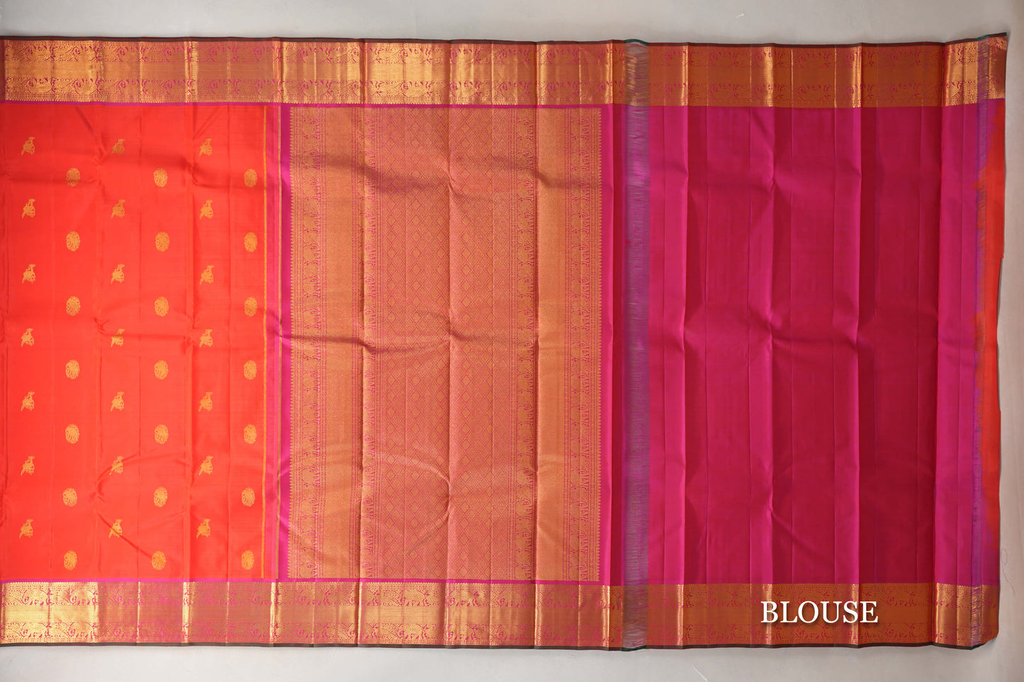 Orangish Red Kanjivaram Silk Saree blouse