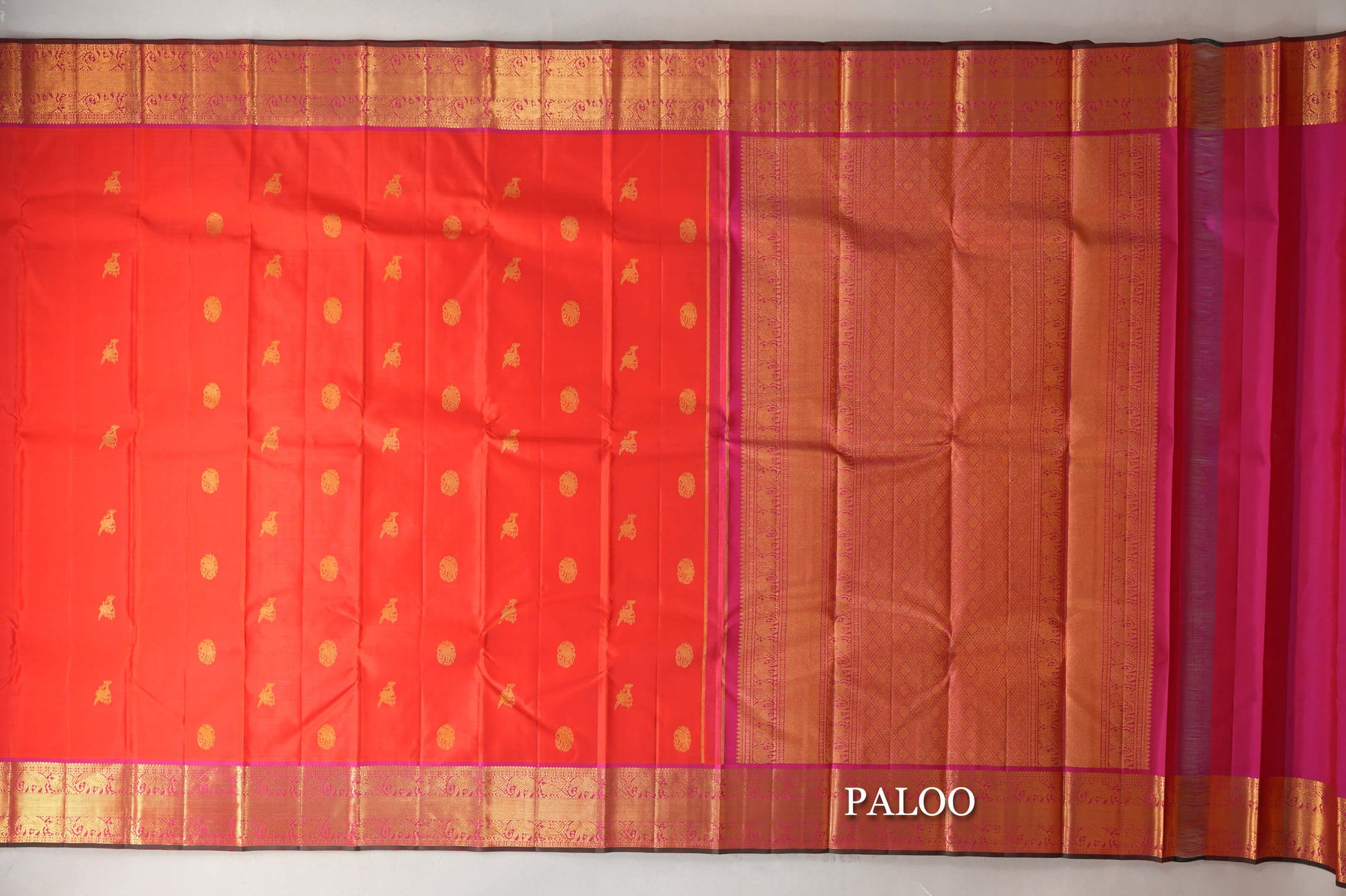 Orangish Red Kanjivaram Silk Saree paloo