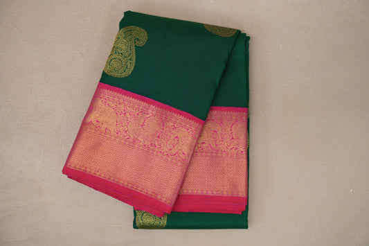 folded Forest Green Kanjivaram Silk Saree