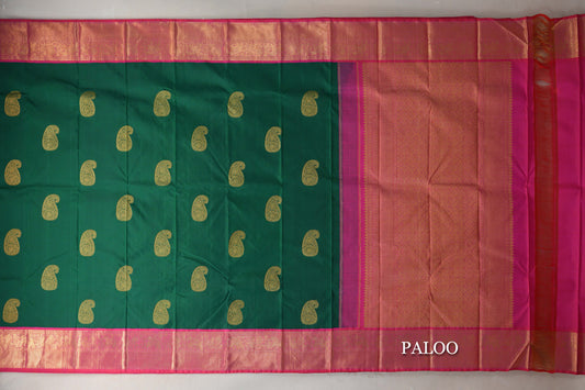 Forest Green Kanjivaram Silk Saree paloo