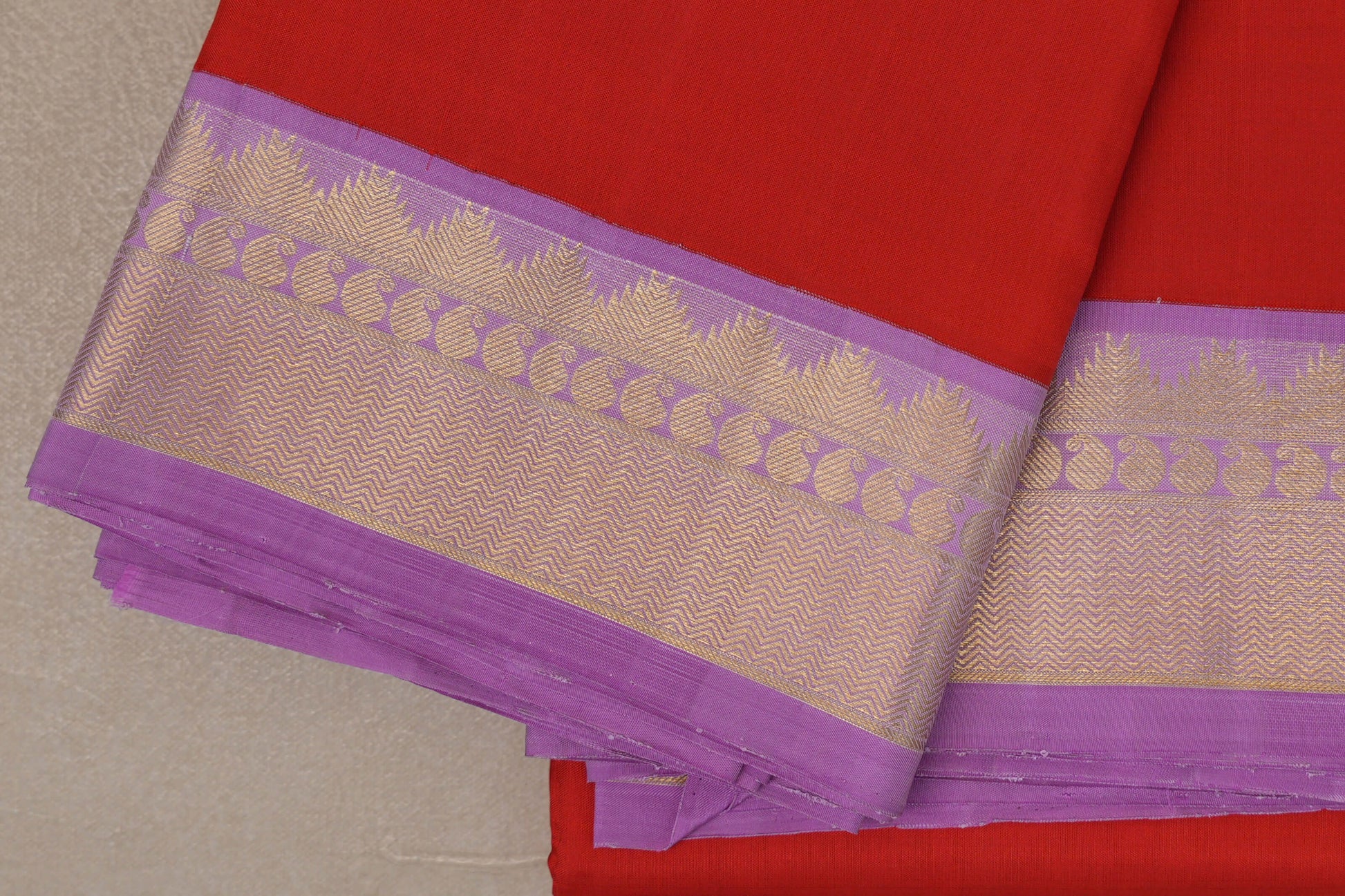 Tomato Red Kanjivaram Silk Saree border zoom