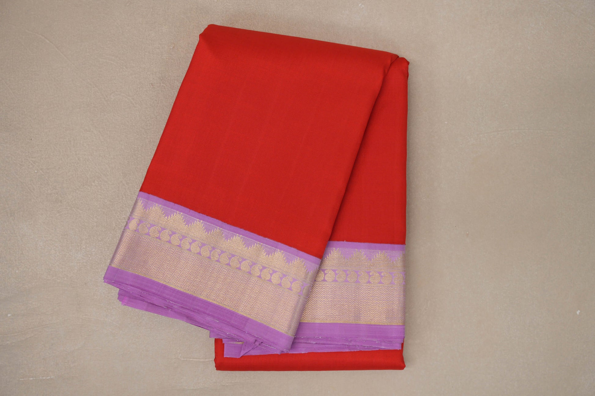 folded Tomato Red Kanjivaram Silk Saree