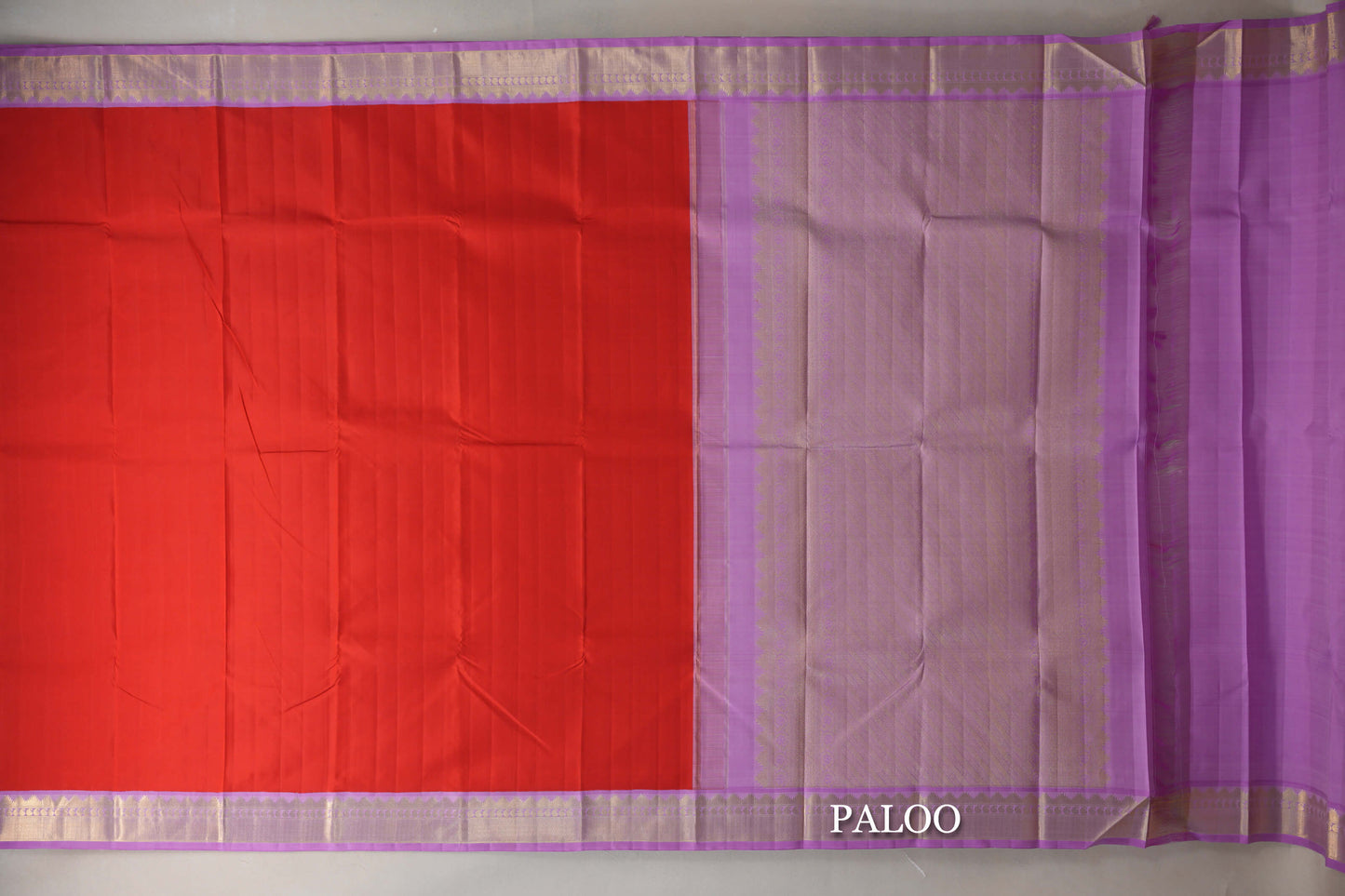 Tomato Red Kanjivaram Silk Saree paloo