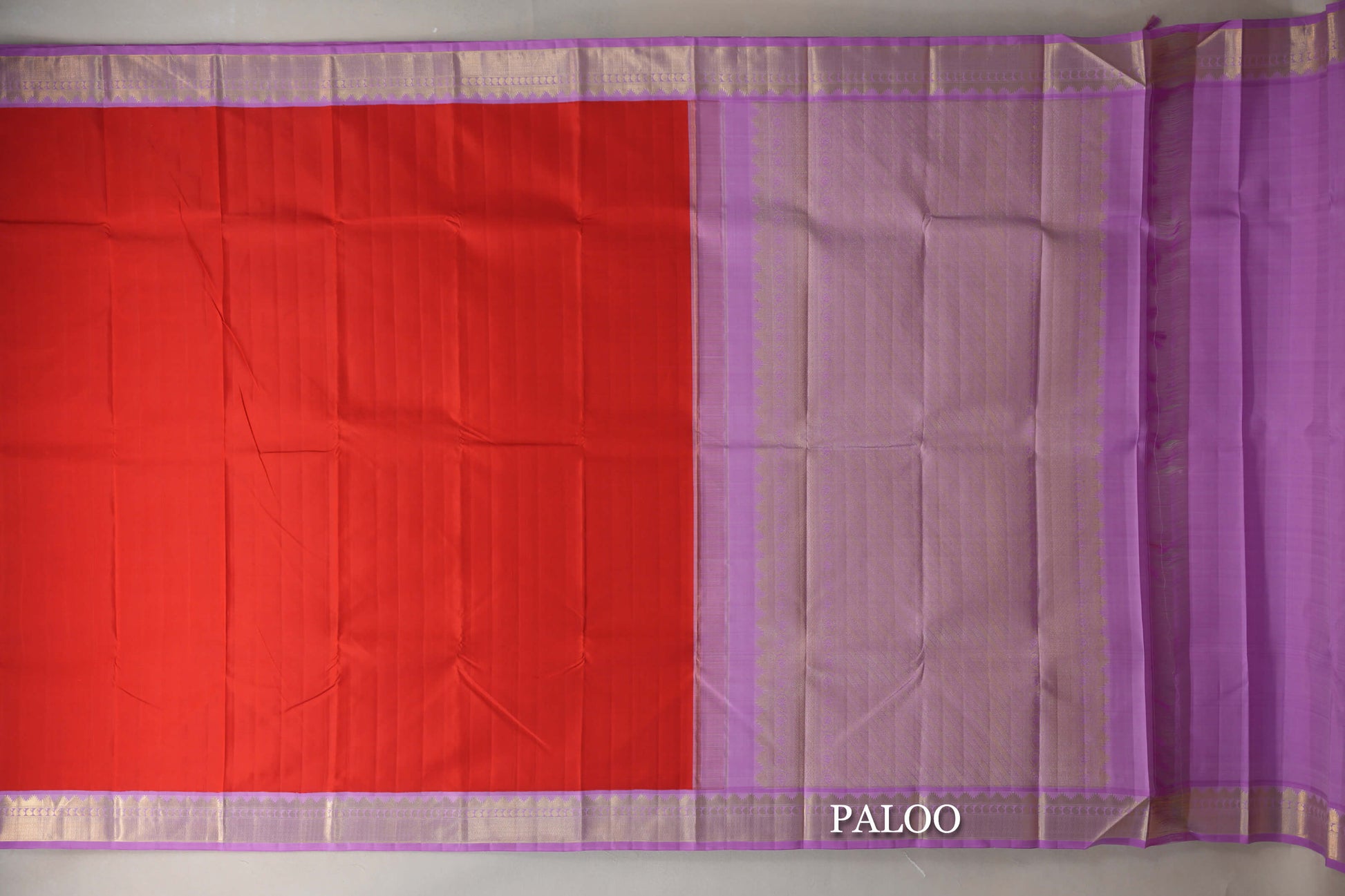 Tomato Red Kanjivaram Silk Saree paloo