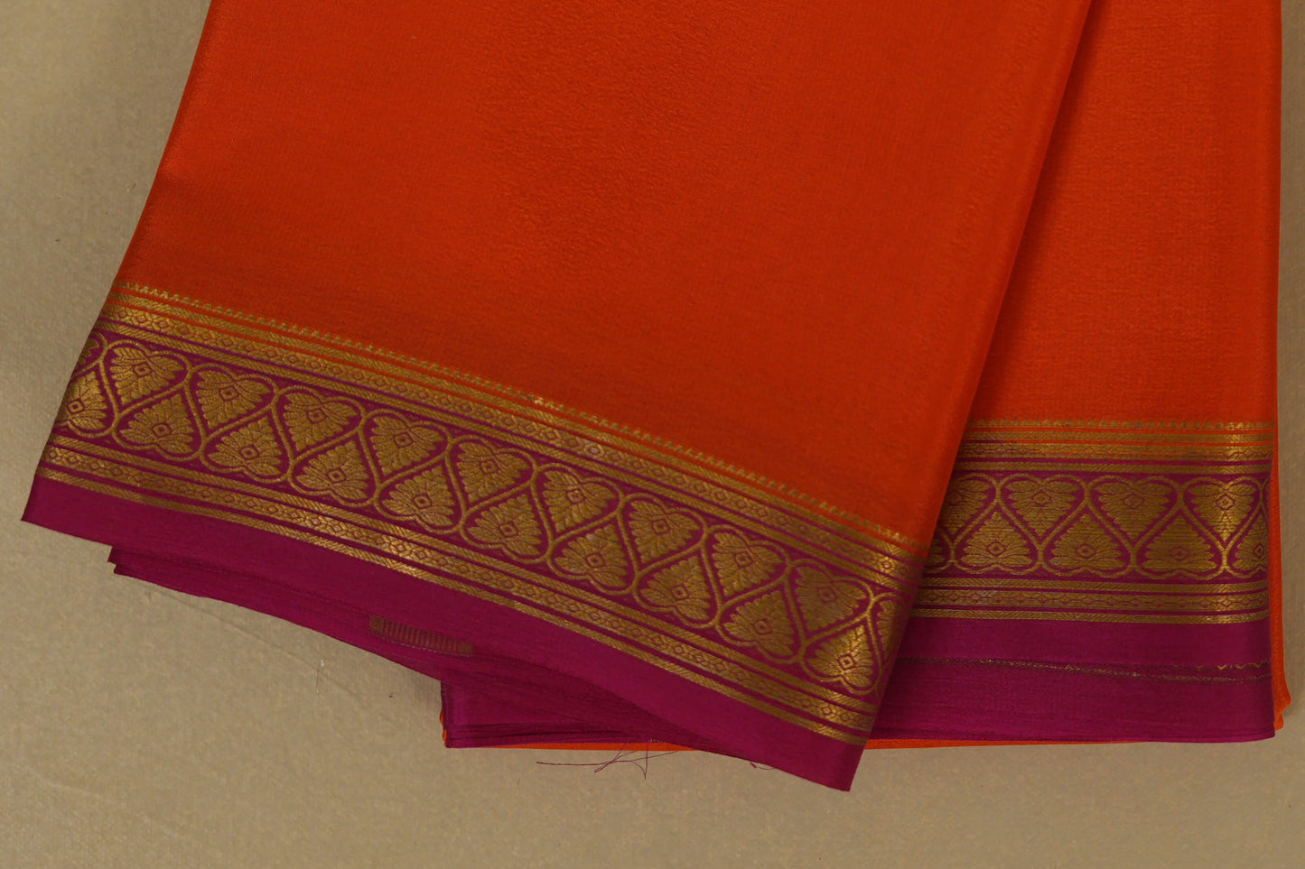 Orange with Pink Borders Mysore Silk Saree online
