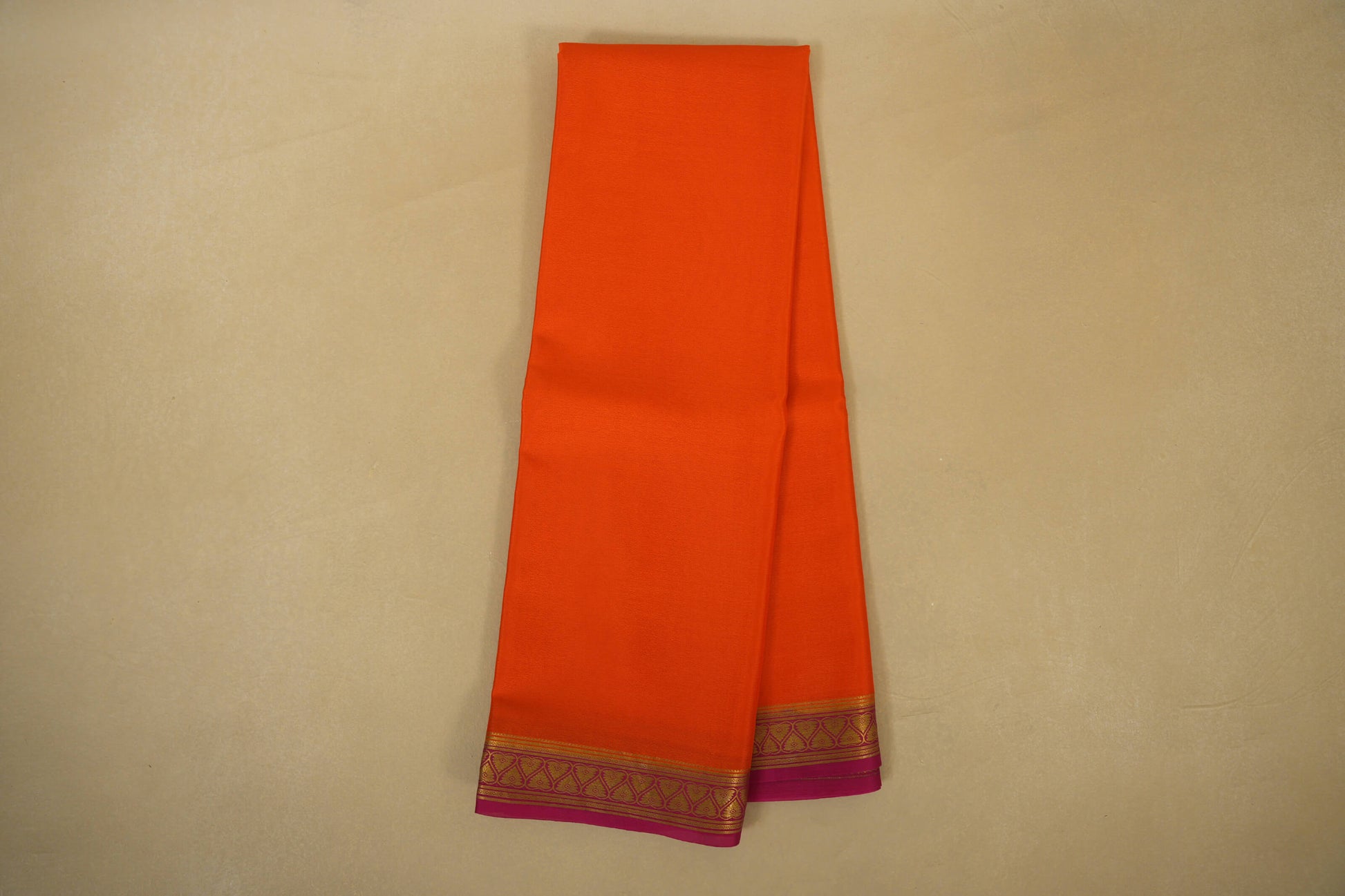 Online Orange with Pink Borders Mysore Silk Saree