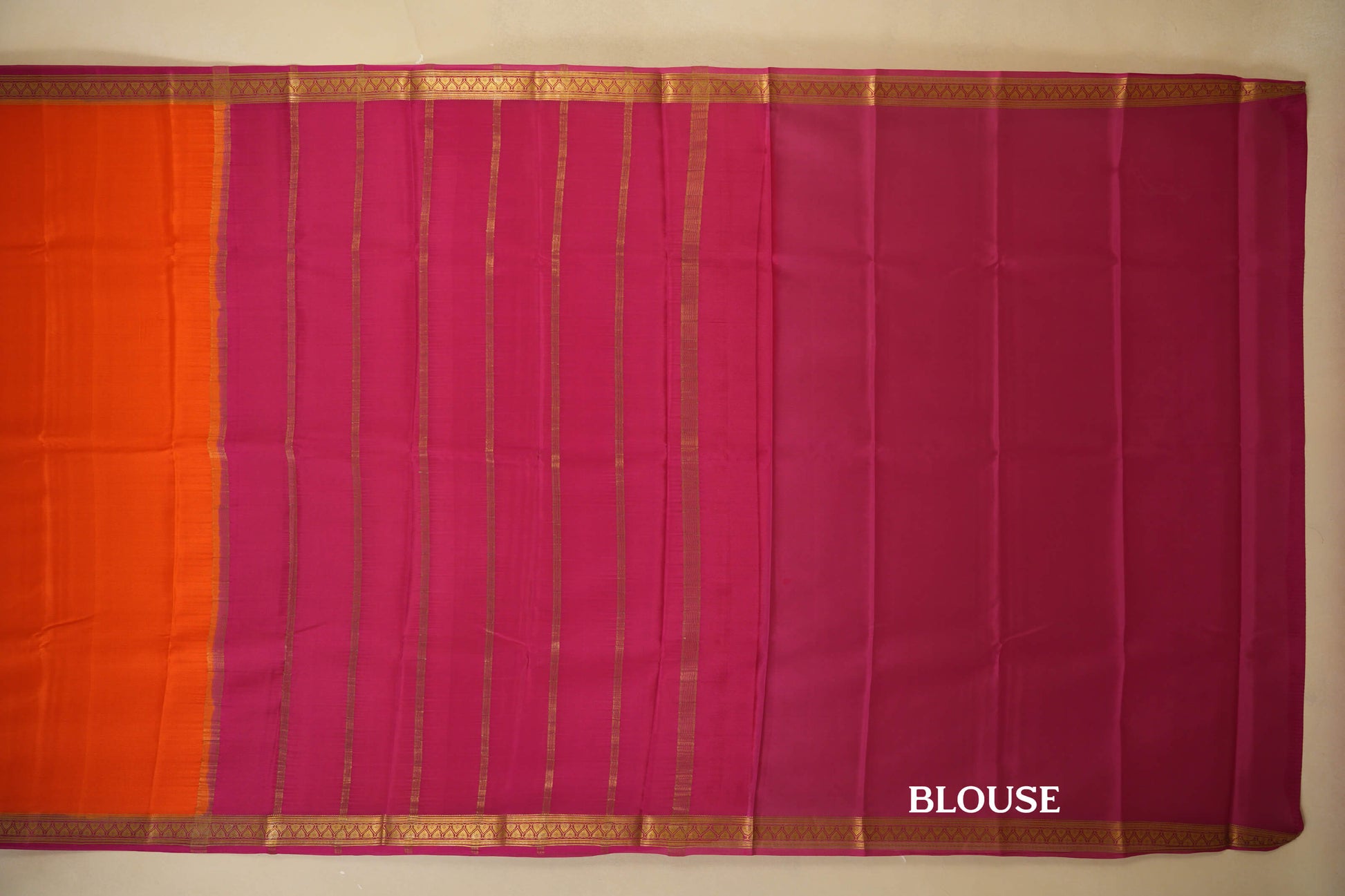 Orange with Pink Borders Mysore Silk Saree blouse