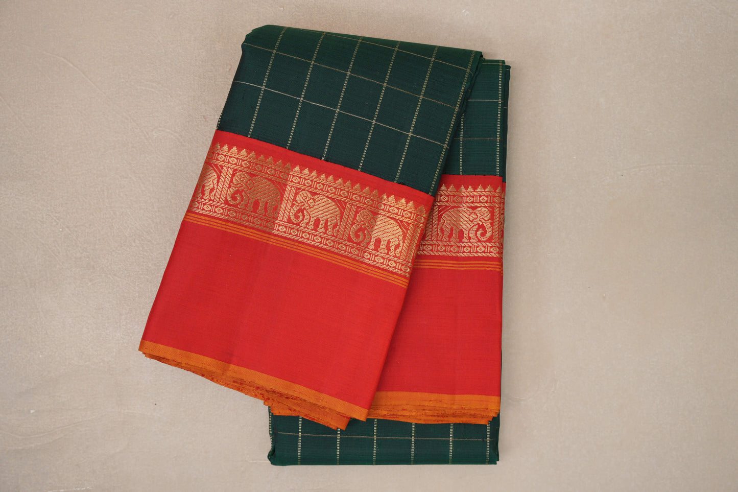 folded Deep Bottle Green Vintage Kanjivaram Silk Saree