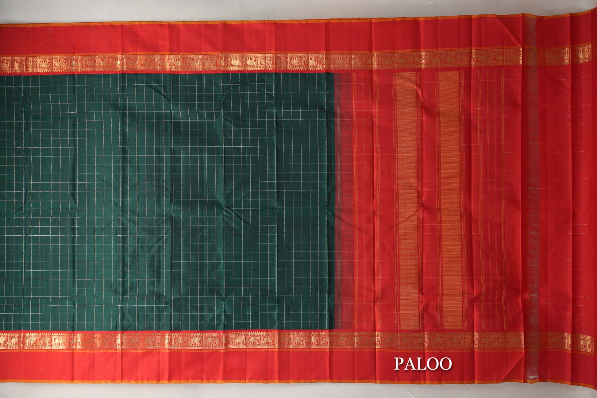Deep Bottle Green Vintage Kanjivaram Silk Saree paloo