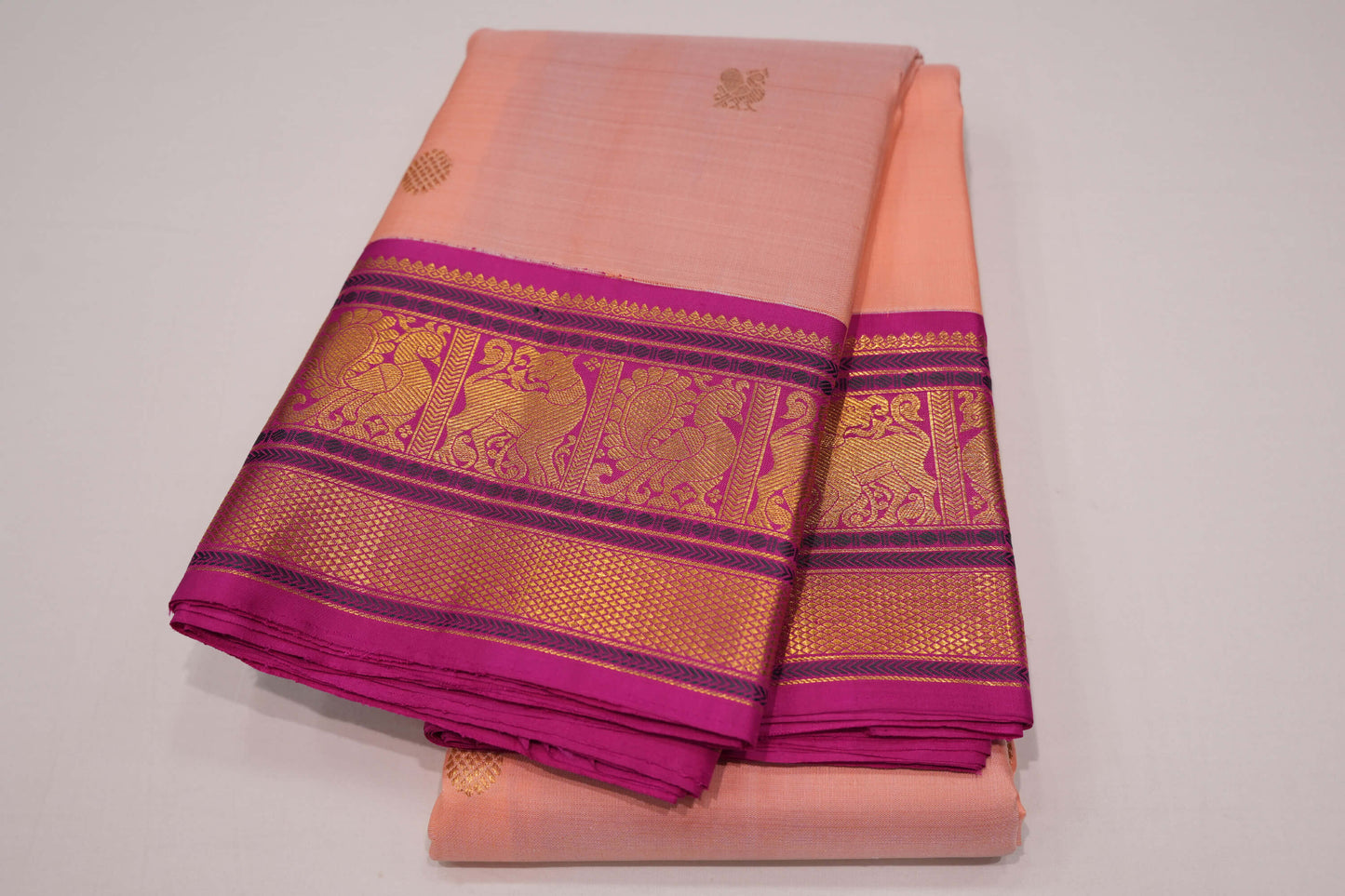 Peach pink vintage kanchipuram silk saree