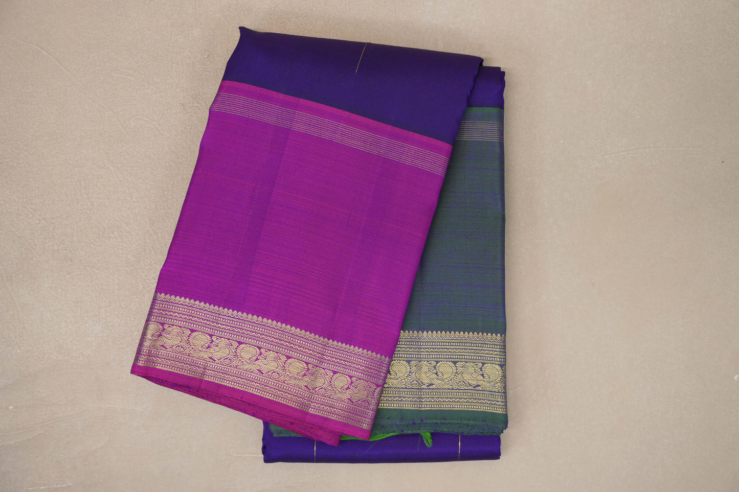 folded Deep Blue Vintage Kanjivaram Silk Saree 