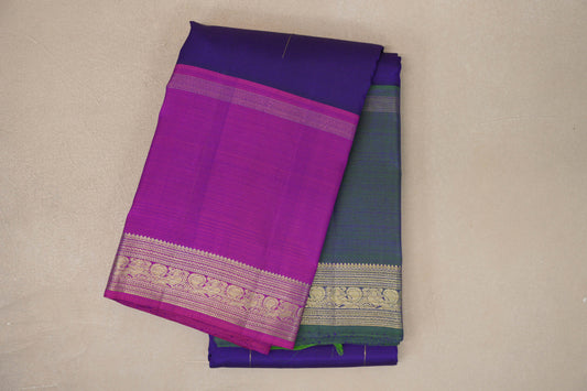 folded Deep Blue Vintage Kanjivaram Silk Saree 