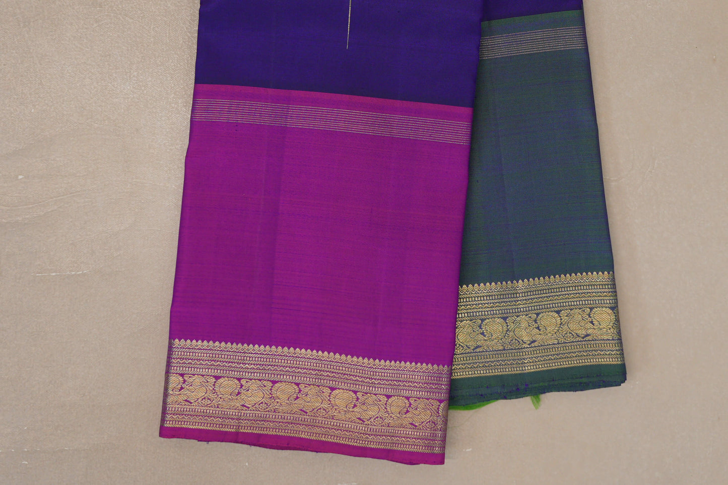 Deep Blue Vintage Kanjivaram Silk Saree border zoom