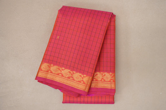 folded Dual Tone of Yellow and Pink Vintage Kanjivaram Silk Saree 