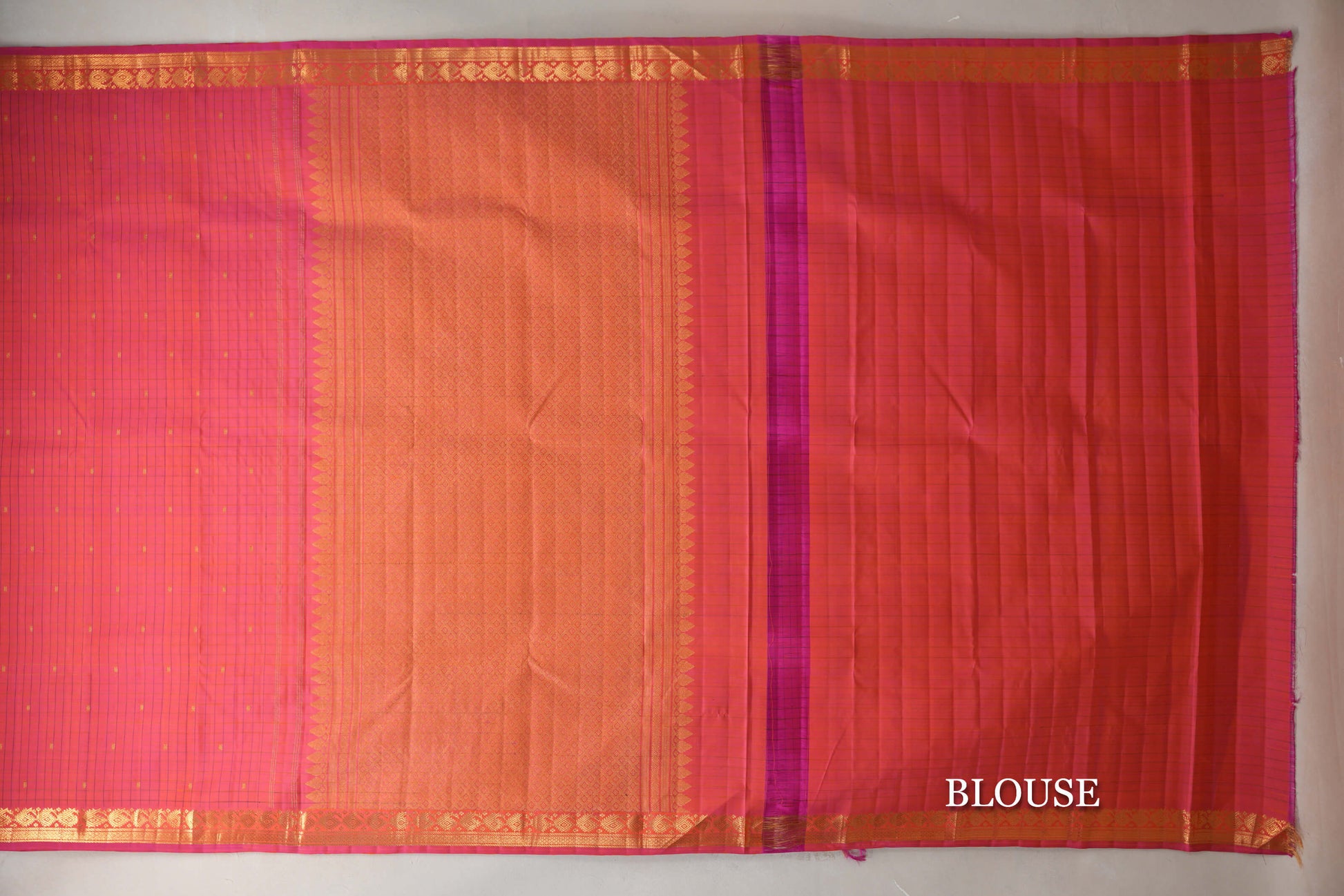 Dual Tone of Yellow and Pink Vintage Kanjivaram Silk Saree blouse