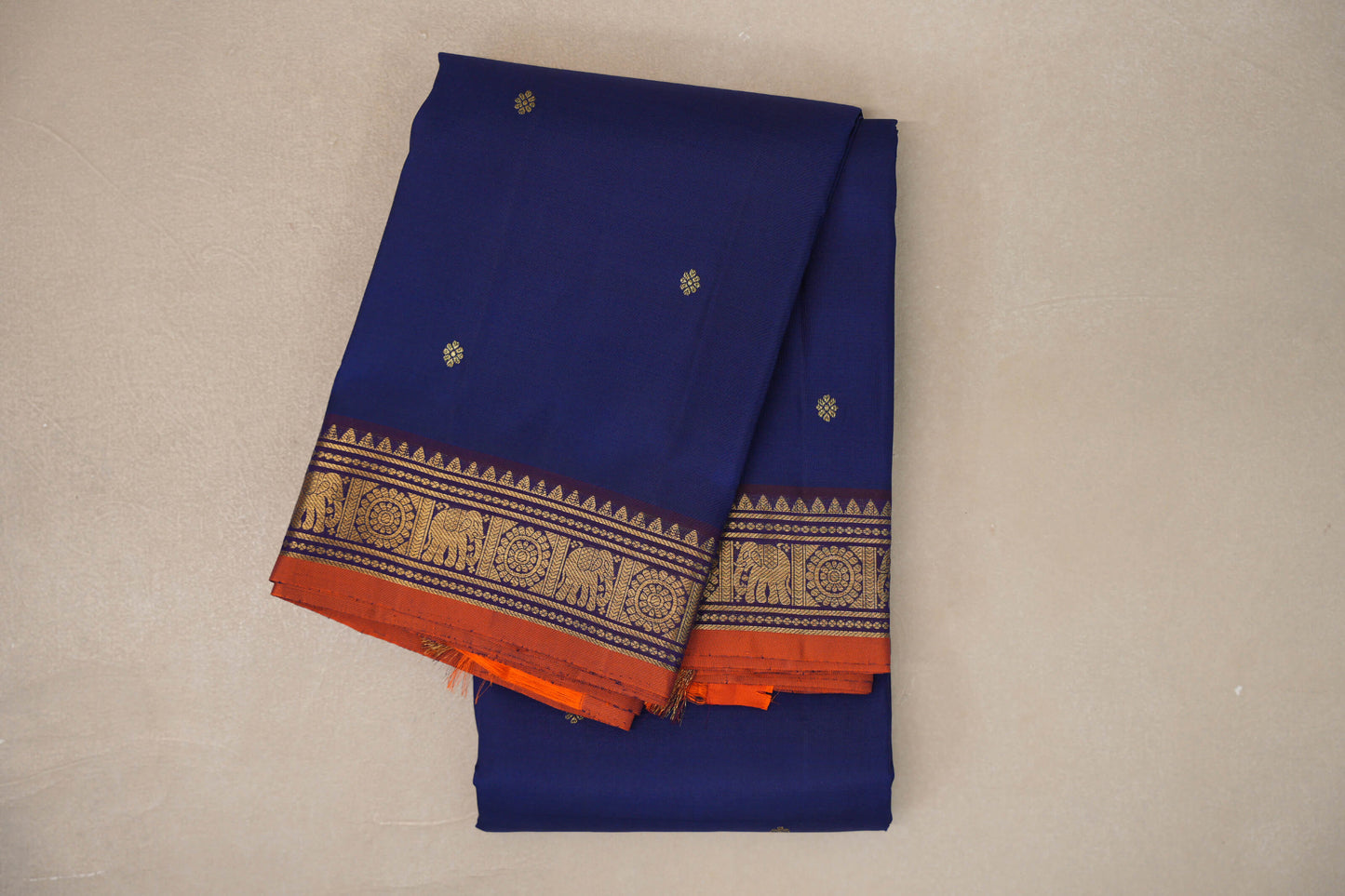 folded Deep Blue Vintage Kanjivaram Silk Saree