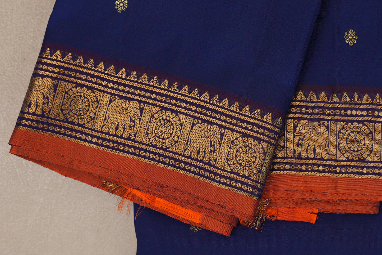 Deep Blue Vintage Kanjivaram Silk Saree border zoom