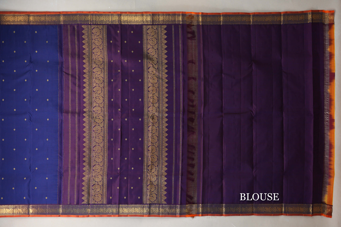 Deep Blue Vintage Kanjivaram Silk Saree blouse