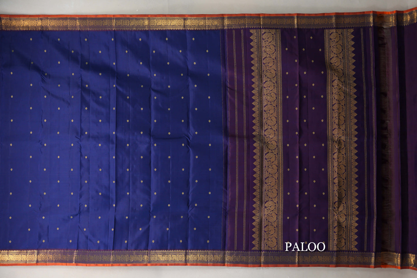 Deep Blue Vintage Kanjivaram Silk Saree paloo