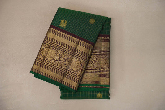 Emerald green with Kanchana brown borders Vintage Kanjivaram Silk Saree by Shreenivas Silks PSSR019541