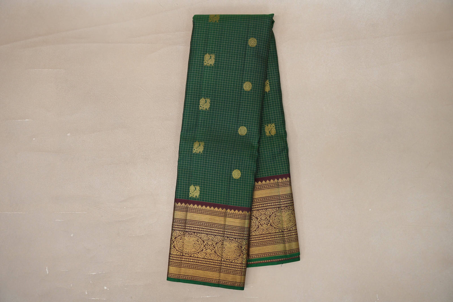 Emerald green with Kanchana brown borders Vintage Kanjivaram Silk Saree by Shreenivas Silks PSSR019541