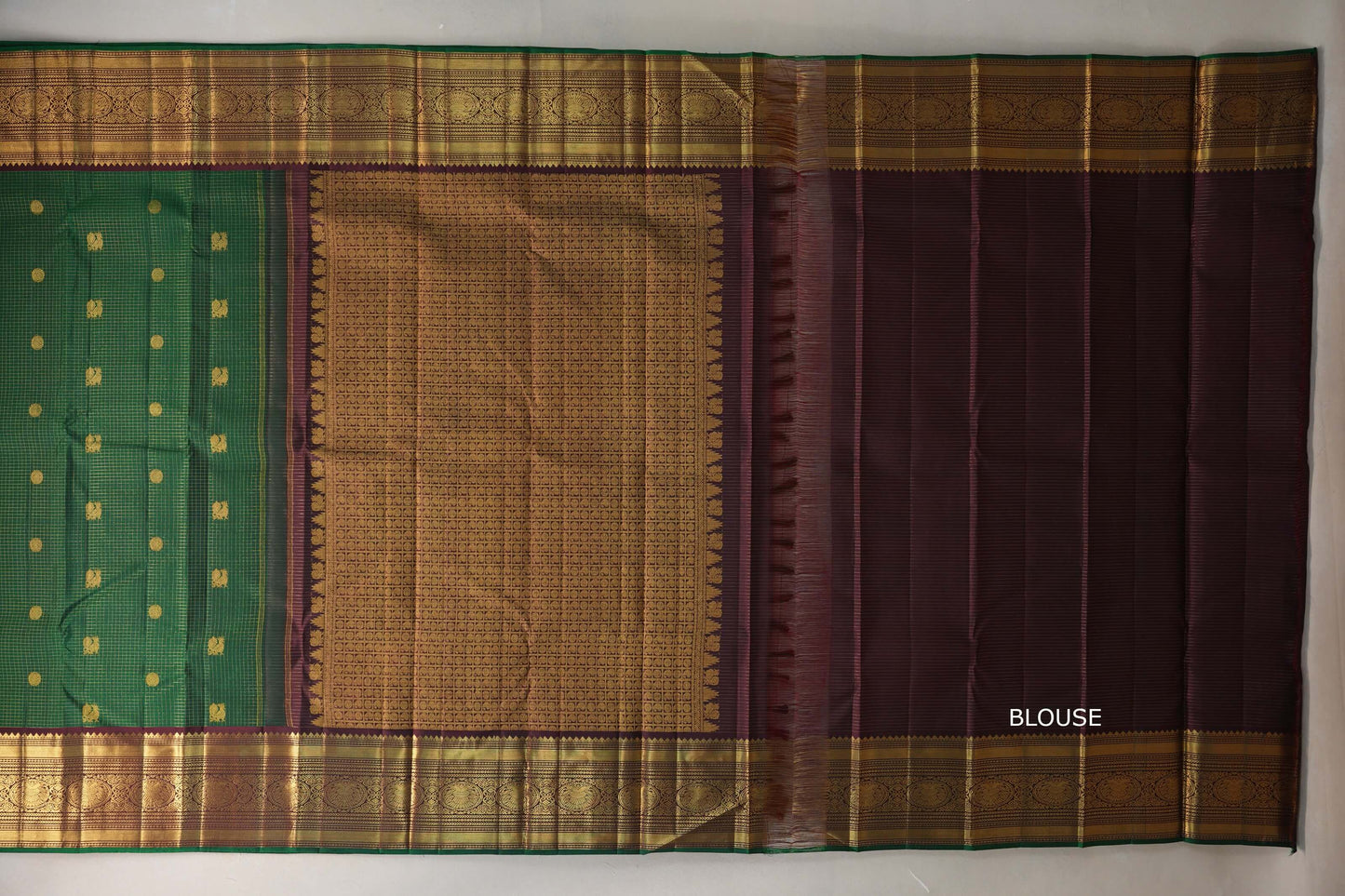 Emerald green with Kanchana brown borders Vintage Kanjivaram Silk Saree by Shreenivas Silks PSSR019541